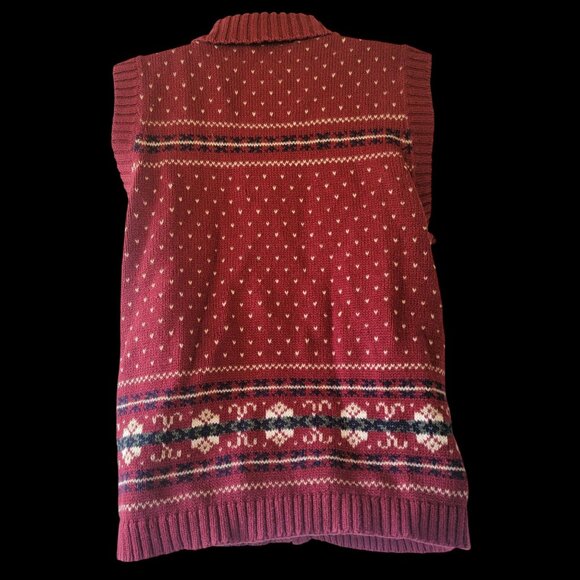 Vintage Burgundy Knit Sweater Vest With Fair Isle Pattern Sleeveless - Picture 5 of 8